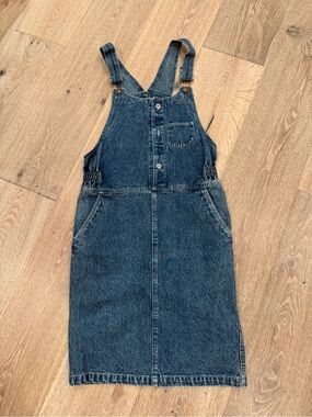 Women’s Dark Blue Denim Pinafore Midi Dress